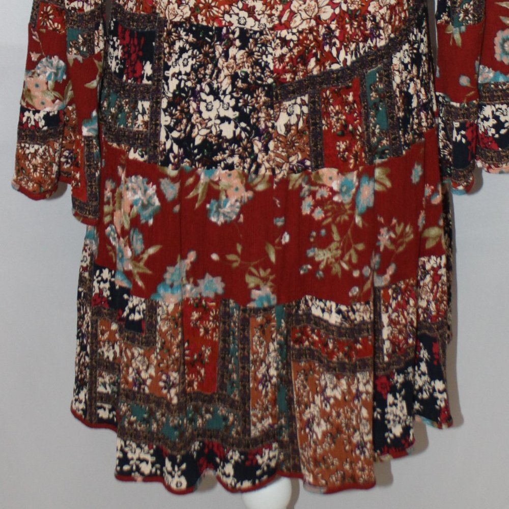 Entro V-Neck Patchwork Pattern Long Sleeve Boho D… - image 7